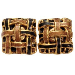 Lancombe 1988 Modernist Waffle Weave Domed Square Brutalist Post Earrings, E454